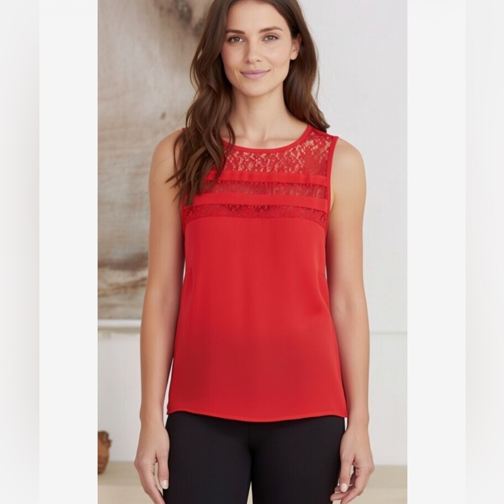 CHIC By JACOB Red Lace Sleeveless Blouse